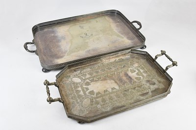 Lot 1404 - Two Victorian plated twin handled trays with...