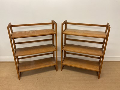 Lot 808 - A pair of three tier wooden folding shelves,...