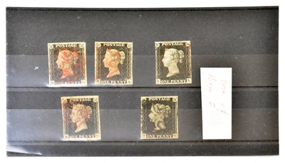 Lot 770 - GB; five QV used 1d blacks in fine to v.fine condition.