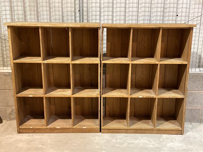 Lot 832 - A pair of wooden lockers minus the doors, each...