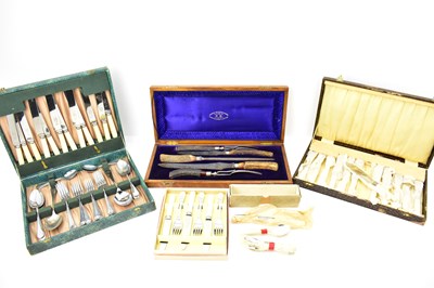 Lot 671 - Five cased cutlery sets including a wooden...