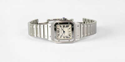 Lot 987 - CARTIER; a 'Santos' stainless steel wristwatch,...