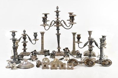 Lot 1406 - A silver plated five branch candelabrum,...