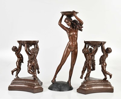 Lot 1383 - A pair of moden bronze effect stands modelled...