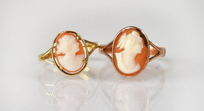 Lot 852 - Two rings set with shell cameo portraits of...