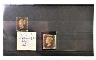 Lot 780 - GB - two QV used 1d blacks, plate 1b, in mixed condition