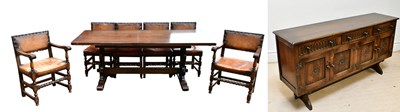 Lot 3 - A reproduction oak dining suite comprising...