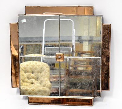 Lot 88 - A 1930s square-form amber and clear glass mirror