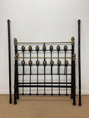 Lot 827 - A brass and iron double bedstead, height 147cm,...