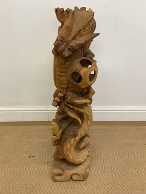 Lot 367 - Chinese hand carved fighting dragons, height...
