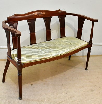 Lot 164 - An Edwardian inlaid mahogany settee, on turned...