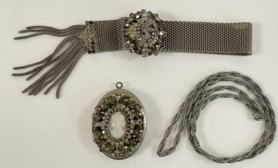 Lot 653 - HOBE; a white metal mesh bracelet, length 21cm,...