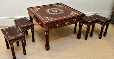 Lot 1055 - A Chinese rosewood coffee table with bone...