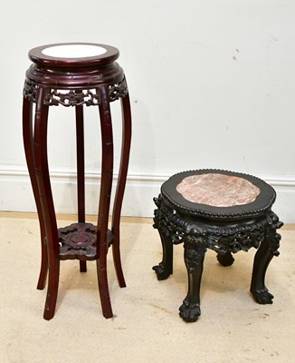 Lot 1049 - A Chinese ebonised rosewood marble topped...