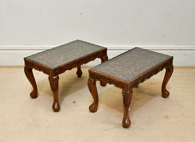 Lot 1148 - A pair of Japanese carved hardwood coffee...