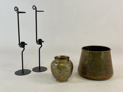 Lot 226 - Metalware comprising a Chinese brass vase...