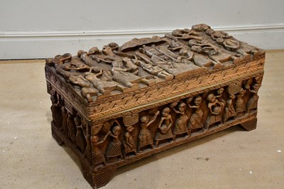 Lot 133 - A 20th century carved wood coffer, carved...