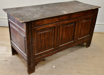 Lot 241 - A mid 18th century panelled oak coffer, height...