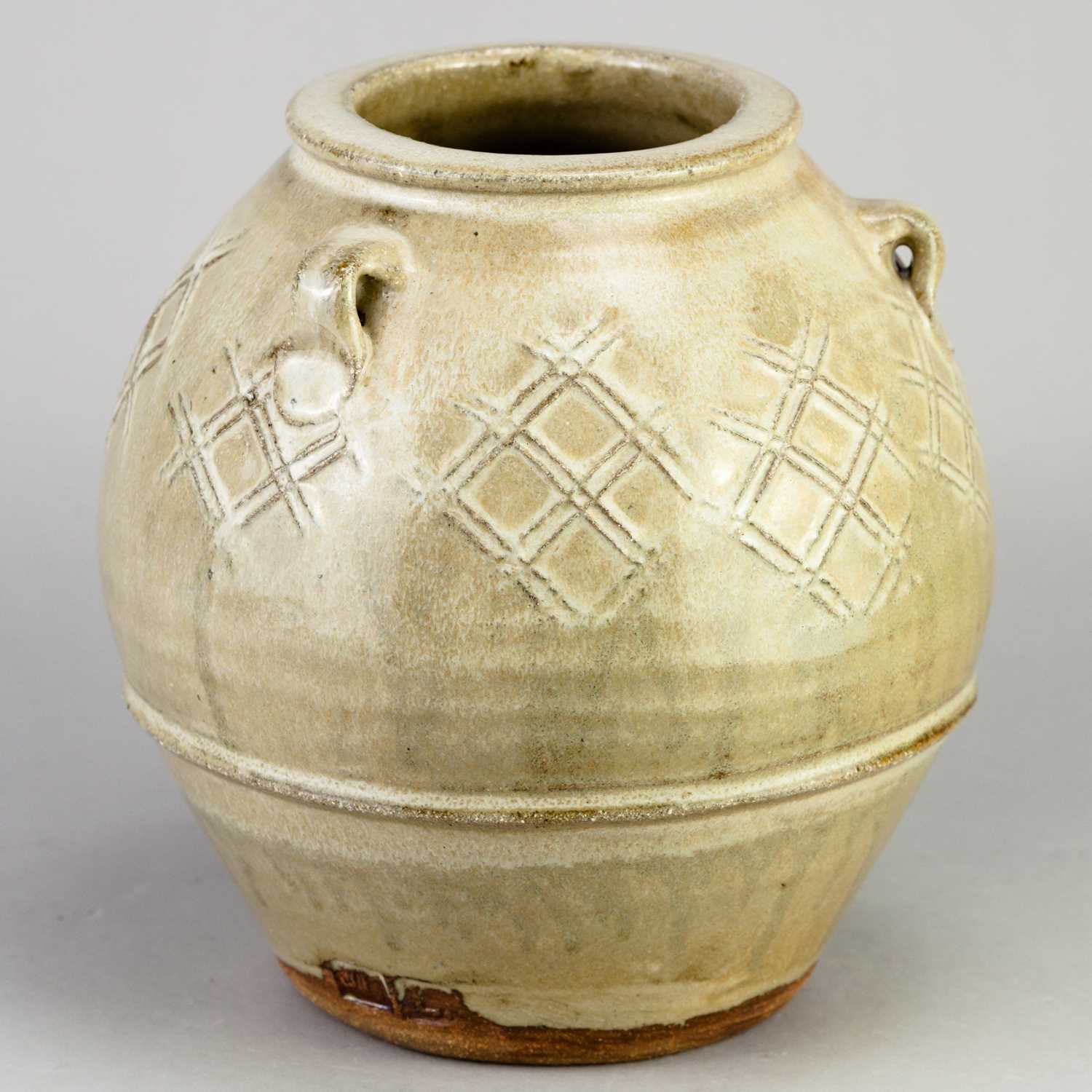 Lot 325 - JIM MALONE (born 1946); a lugged stoneware jar...