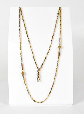 Lot 928 - A 9ct yellow gold belcher link muff chain,...