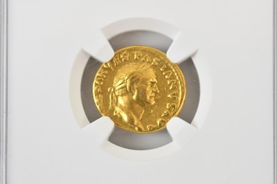 Lot 718 - A rare Roman gold coin; Vespasian (AD 69-79),...