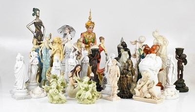 Lot 1386 - A collection of Parian type and other figures...