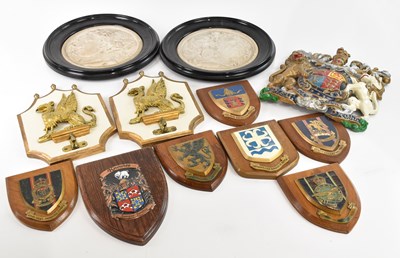 Lot 1271 - A painted cast metal Royal crest, a pair of...