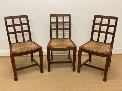 Lot 791 - HEAL & SON; three Art Deco oak lattice back...