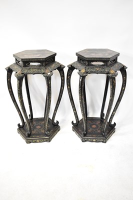 Lot 229 - A pair of Chinese black lacquered Qing dynasty...